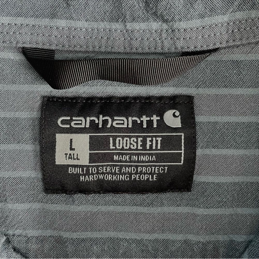 Carhartt Men's Loose Fit Short Sleeve Midweight Blue Striped Shirt Large Tall - Picture 6 of 8